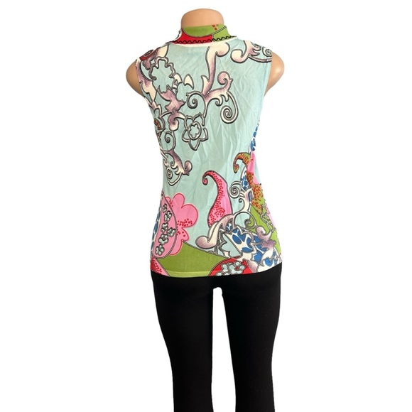 90's Vintage Alberto Makali Sequined Sleeves Top Blue - Picture 6 of 8